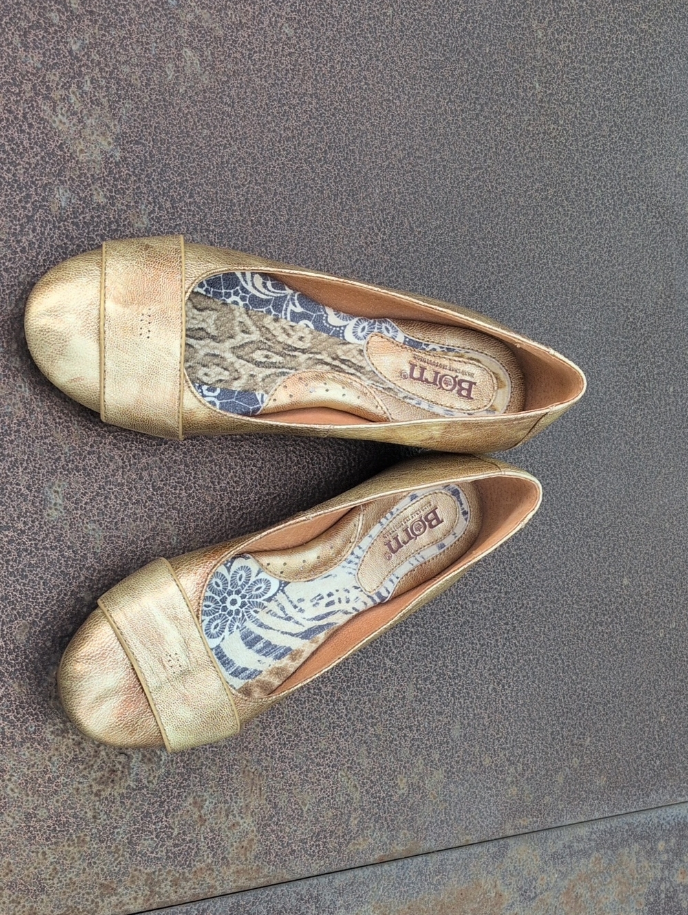 Born Metallic Gold Slip-On Ballet Flats with Patterned Insole